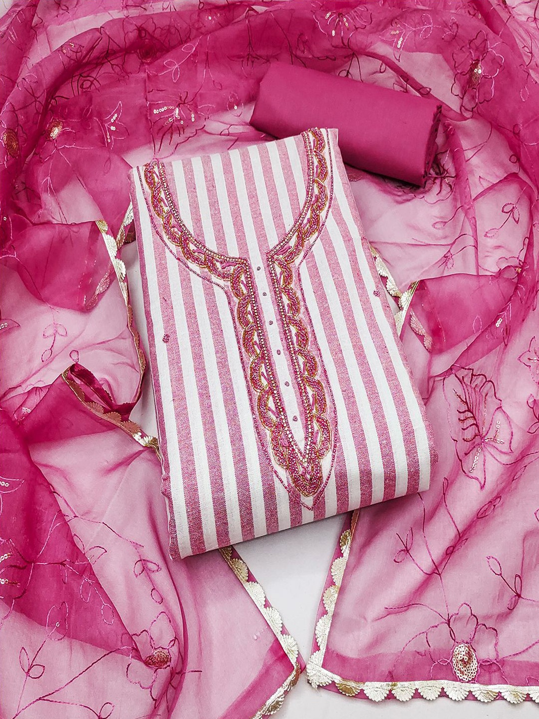 

Lilots Unstitched Dress Material, Pink
