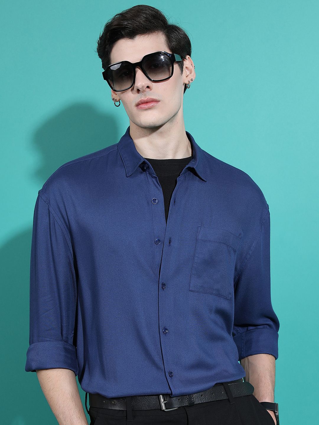 

HIGHLANDER Men Slim Fit Opaque Casual Shirt, Blue
