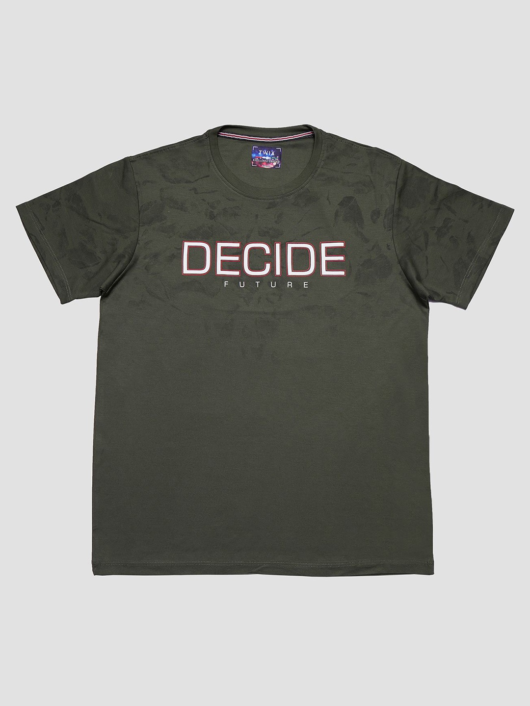 

TWIX Boys Typography Printed Round Neck Cotton T-Shirt, Olive