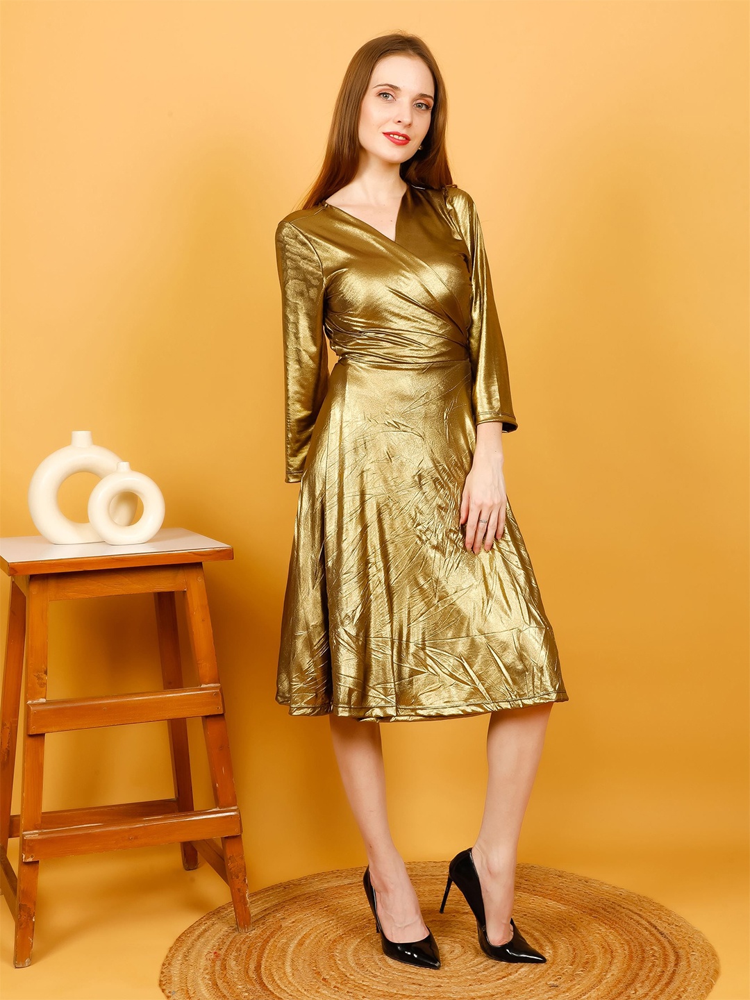 

MICHAEL KOVLIN Metallic Shimmer Party Dress, Copper