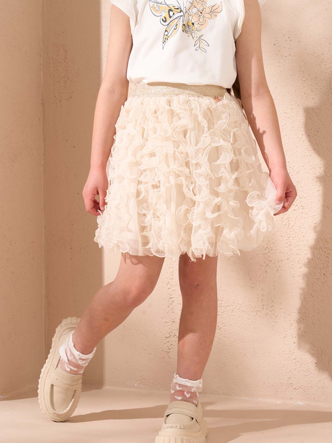 

Angel & Rocket Girls Self Design Flared Skirts, Tan
