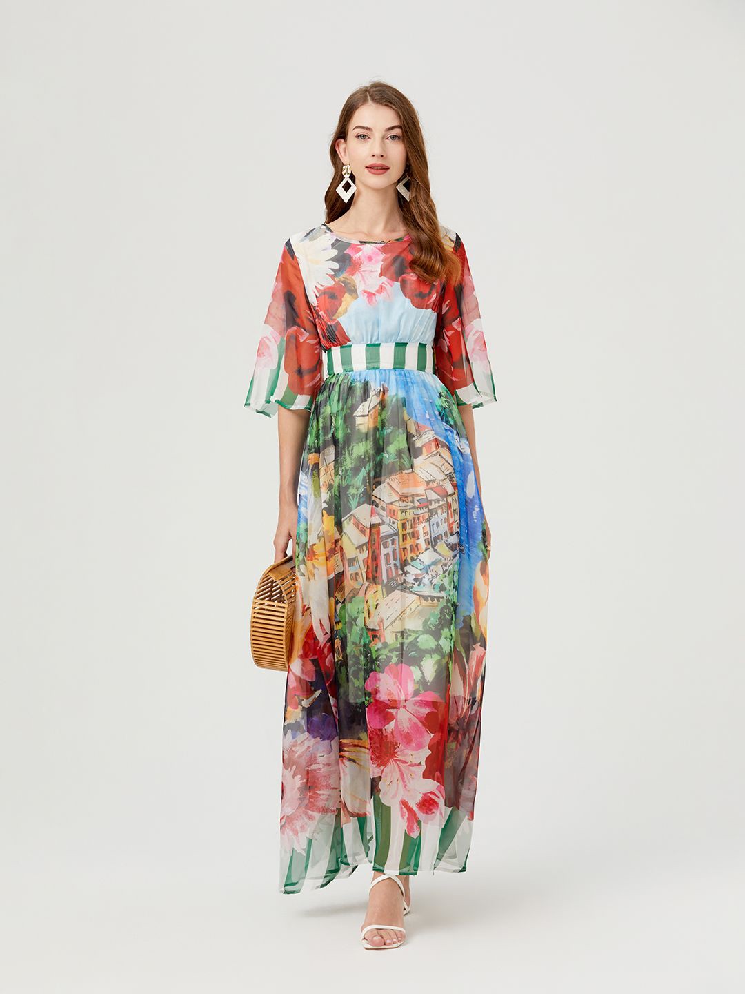 

JC Collection Floral Print Flared Sleeve Maxi Dress, Blue