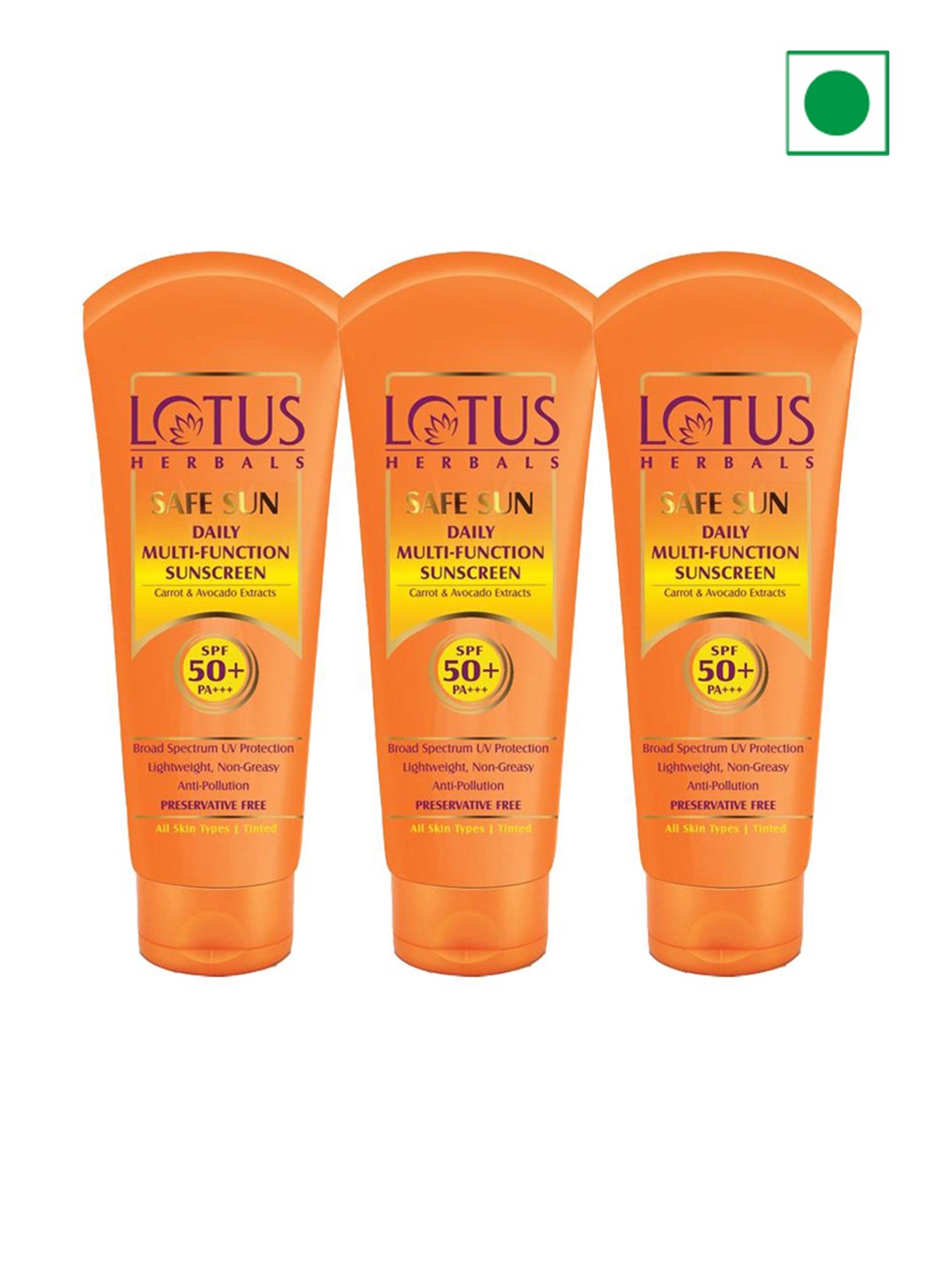 

Lotus Herbals Set Of 3 Safe Sun Daily Multi-Function Sunscreen Cream- 60g Each, Orange