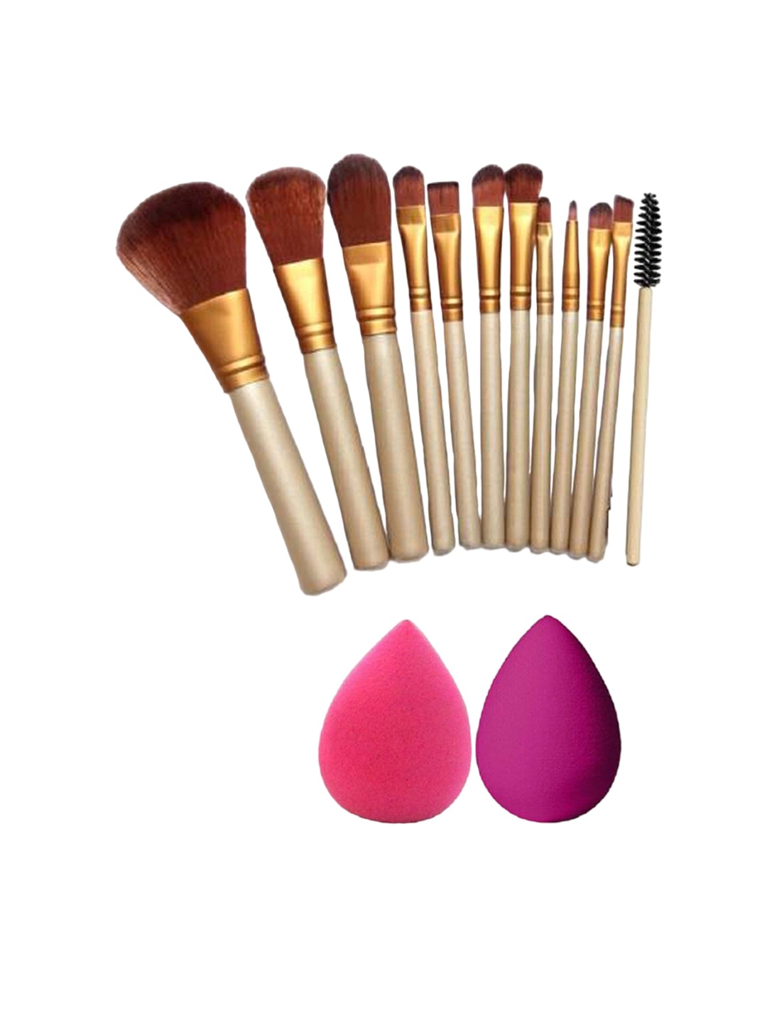 

Yoana Set Of 12 Pc Makeup Brush + 2 Puff, Gold