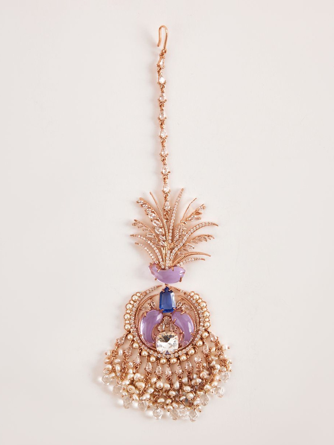

Outhouse Rose Gold-Plated Stone Studded Brass Maang Tikka Head Jewellery