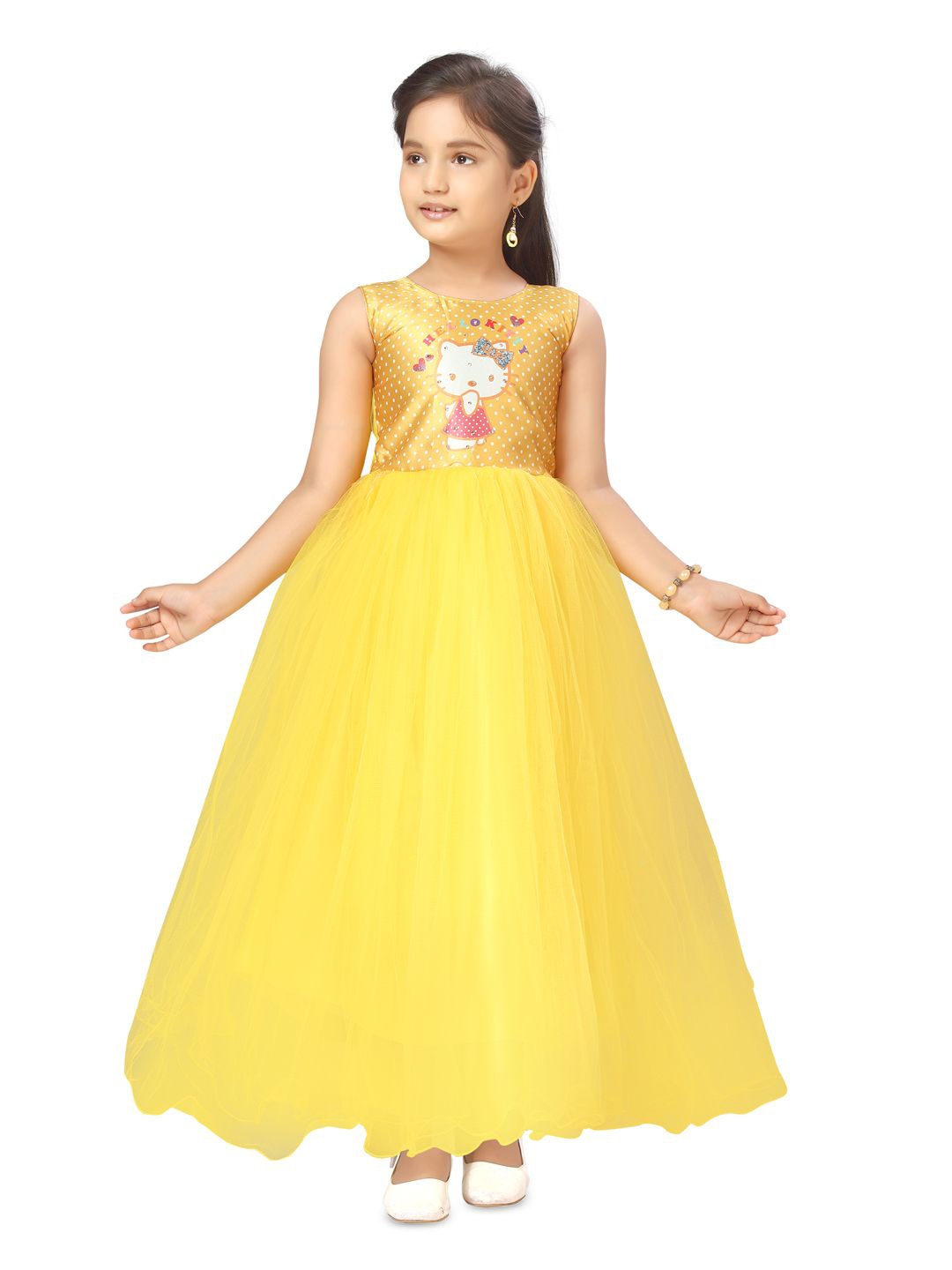 

BAESD Girls Hello Kitty Polka Dot Printed Gown Maxi Dress, Yellow