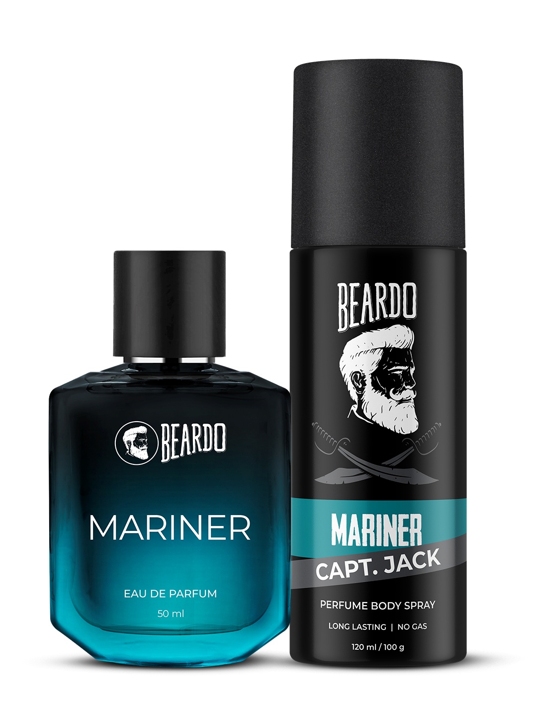 

BEARDO Men Mariner Eau De Parfum 50ml & Mariner Captain Jack Deodorant Body Spray 120ml, Black