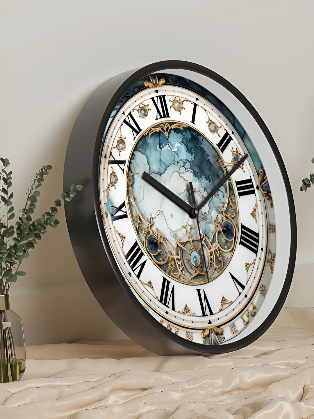 

RANDOM Printed Round Shaped Sweep Silent Movement Contemporary Wall Clock, Black