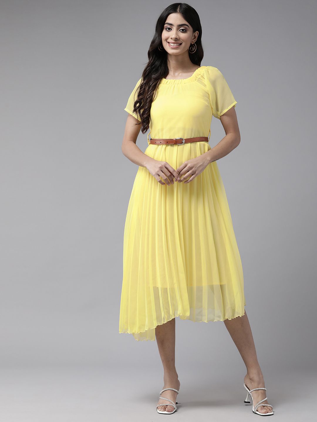 

BAESD Georgette Peplum Dress, Yellow