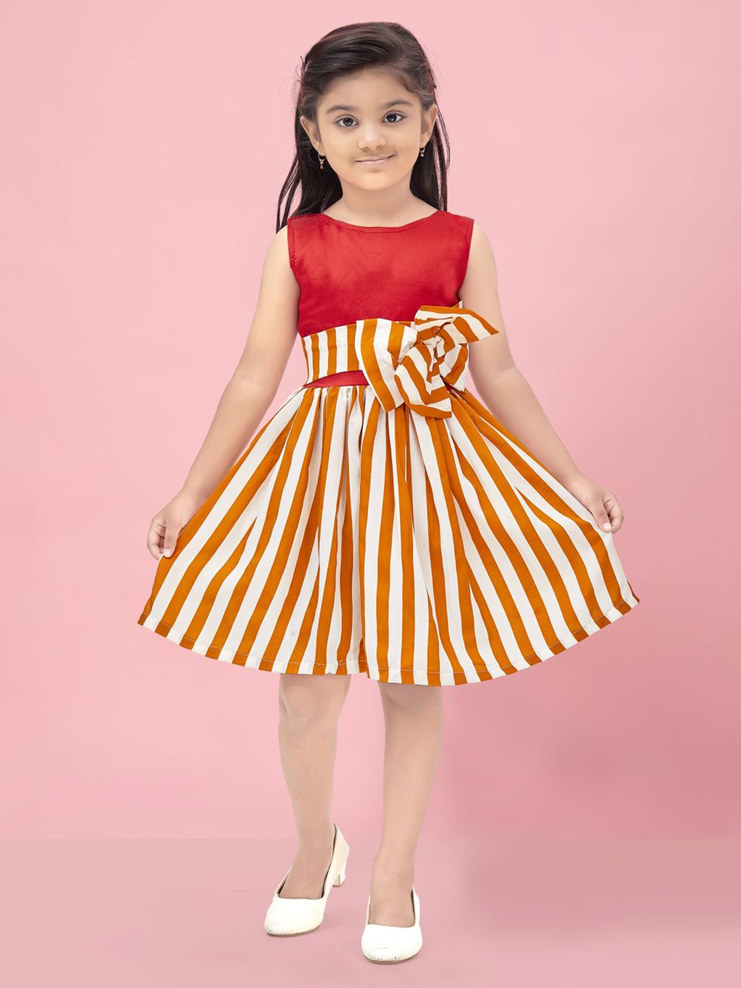 

BAESD Girls Boat Neck Striped Midi Dress, Gold