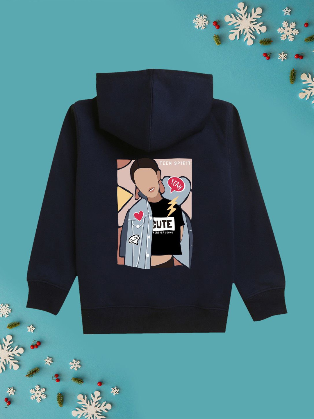 

NUSYL Girls Graphic Printed Hooded Sweatshirt, Navy blue