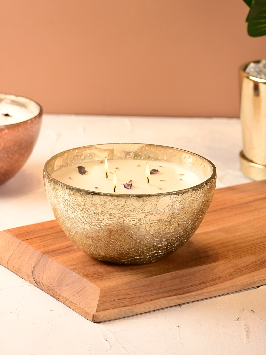 

LIGHTHOUSE CANDLE Gold Toned Celestial Glass Vanilla Caramel Aroma Scented Jar Candle