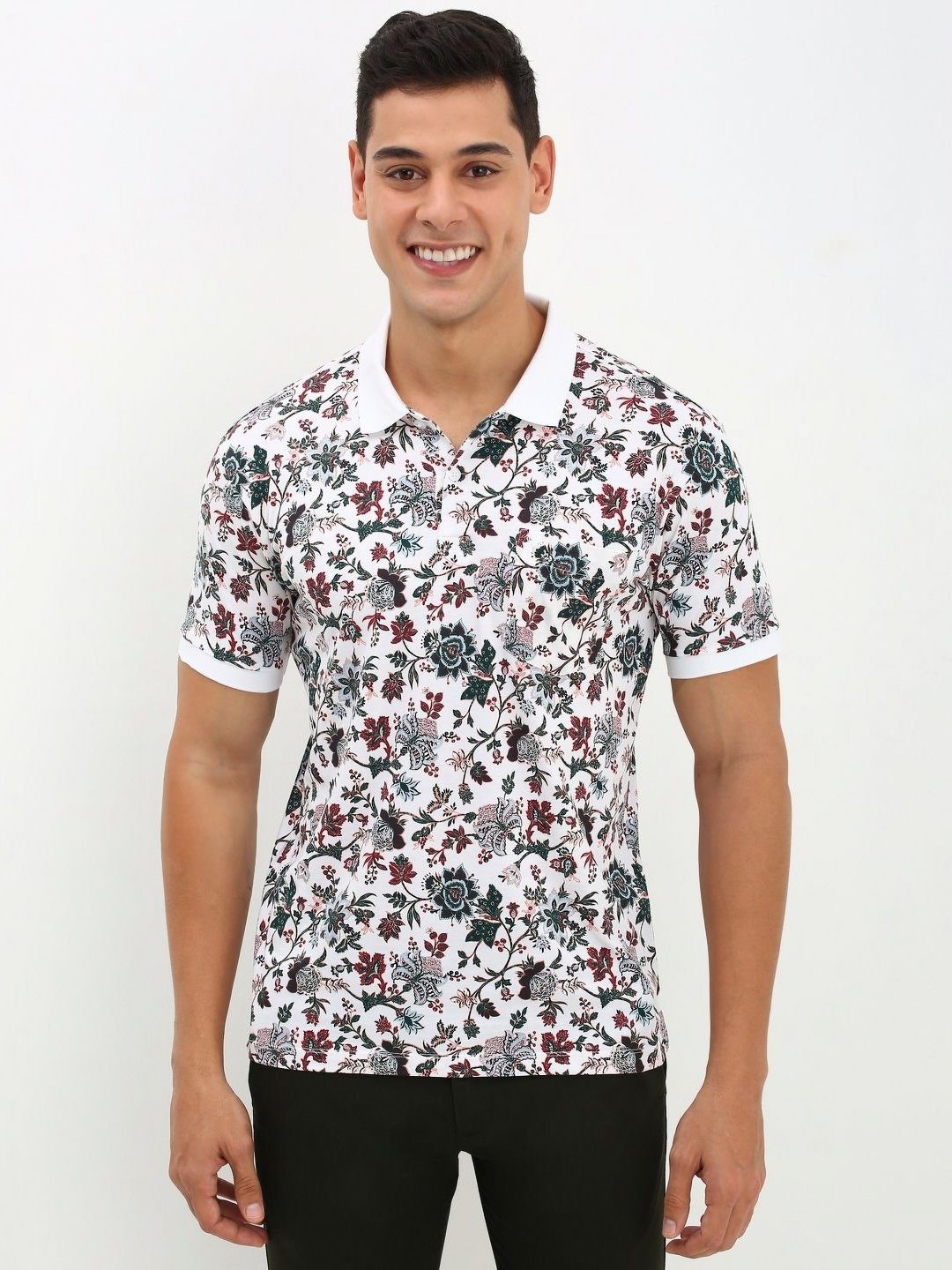 

Allen Solly Men Floral Printed Polo Collar Cotton T-Shirt, White