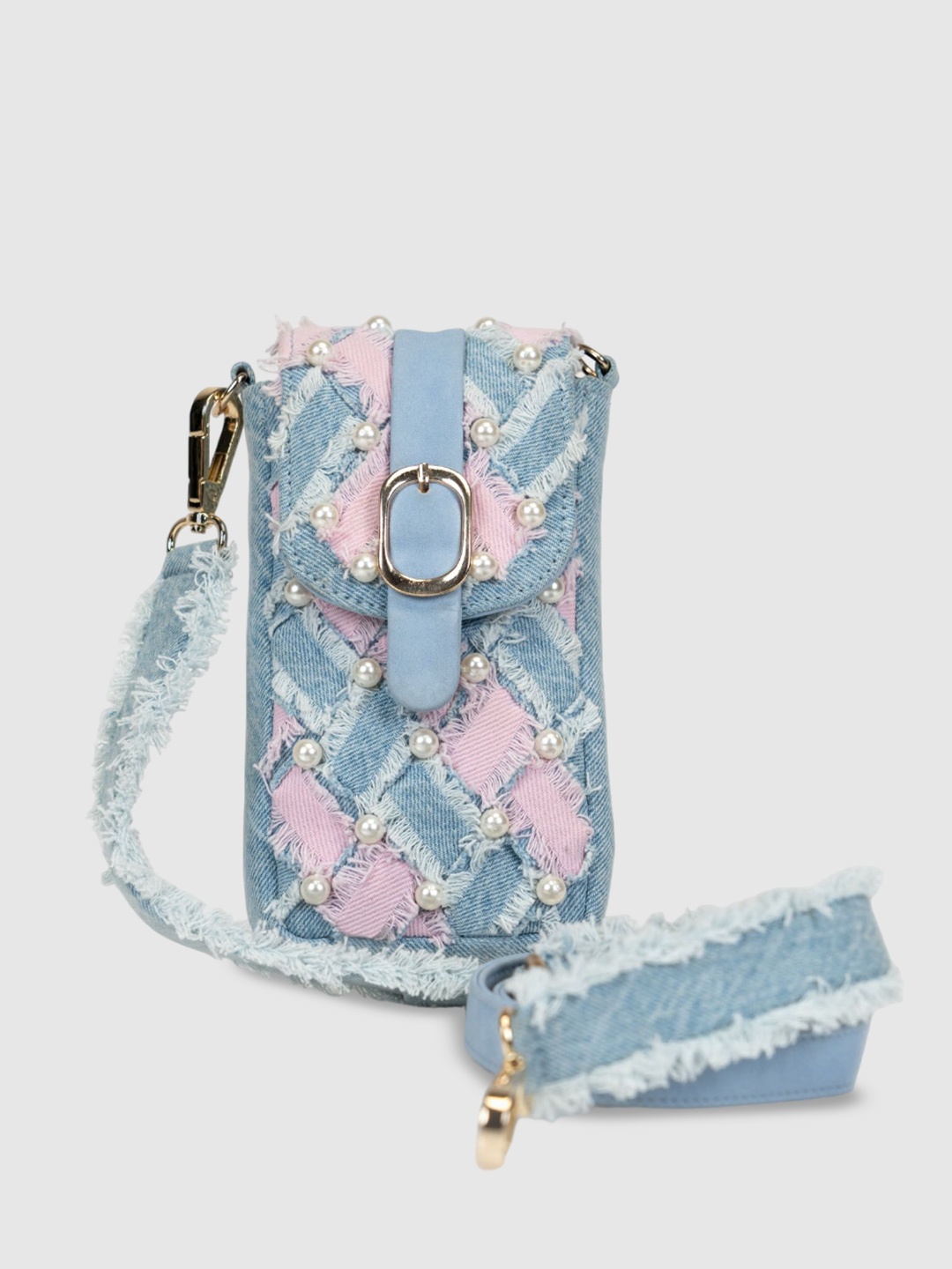 

D'oro Embellished Structured Sling Bag, Blue