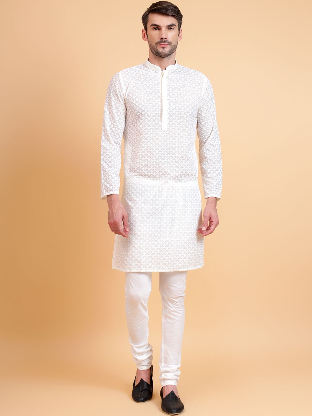 

Sultan The King Of Kurta Ethnic Motifs Chikankari Pure Cotton Kurta with Churidar, White