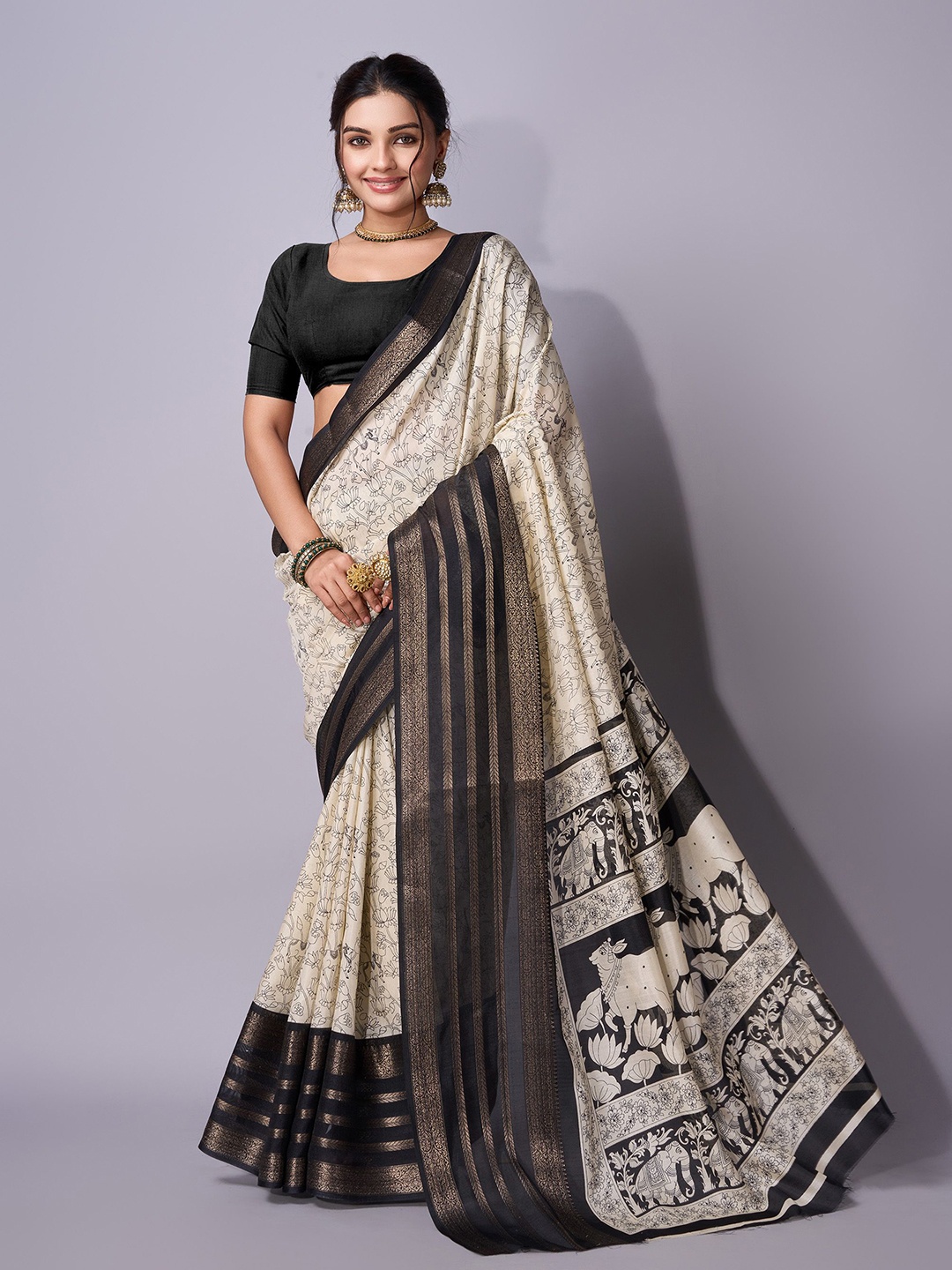 

Sanwariya Silk Floral Zari Art Silk Chanderi Saree, White