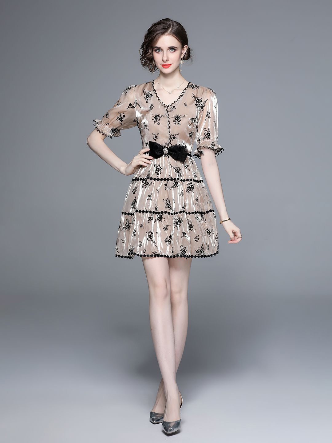 

JC Collection Floral Print Fit & Flare Mini Dress, Khaki