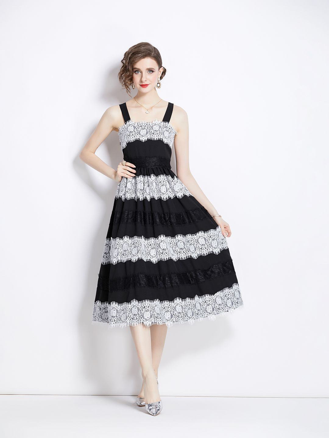 

JC Collection Print Fit & Flare Midi Dress, Black