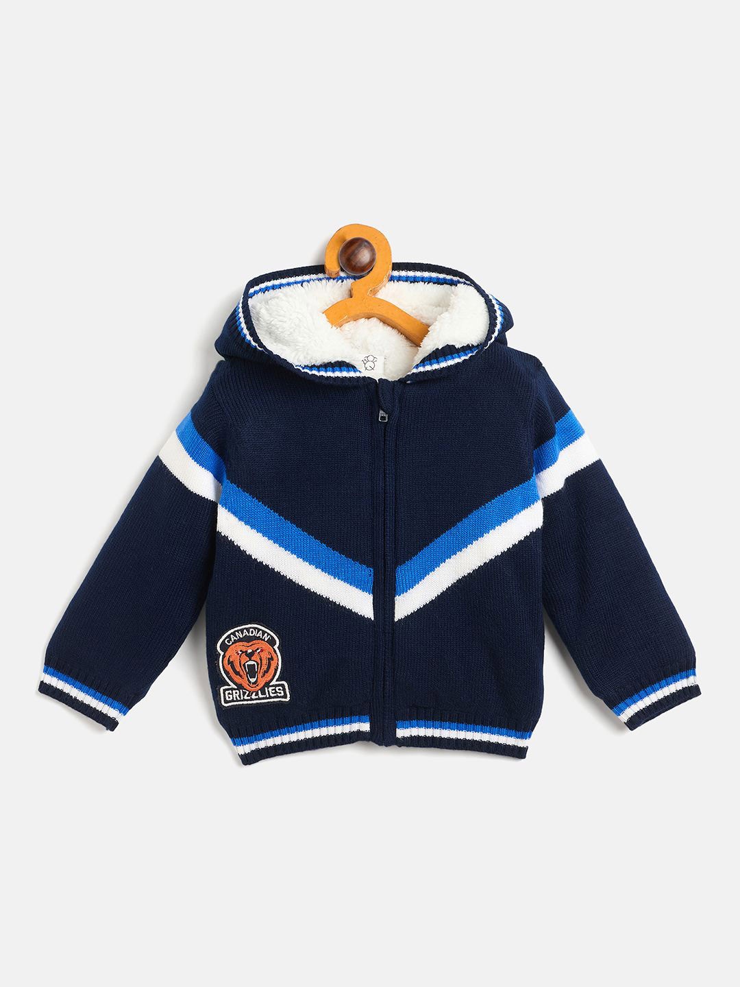 

JWAAQ Boys Striped Printed Cardigan, Navy blue