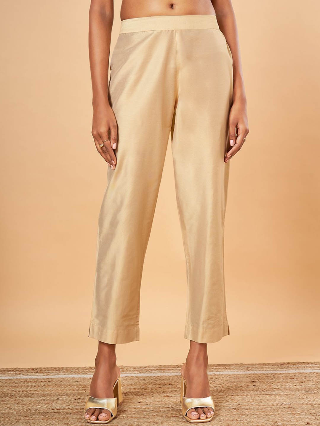 

Marigold Lane Women Slim Fit Cigarette Trousers, Gold