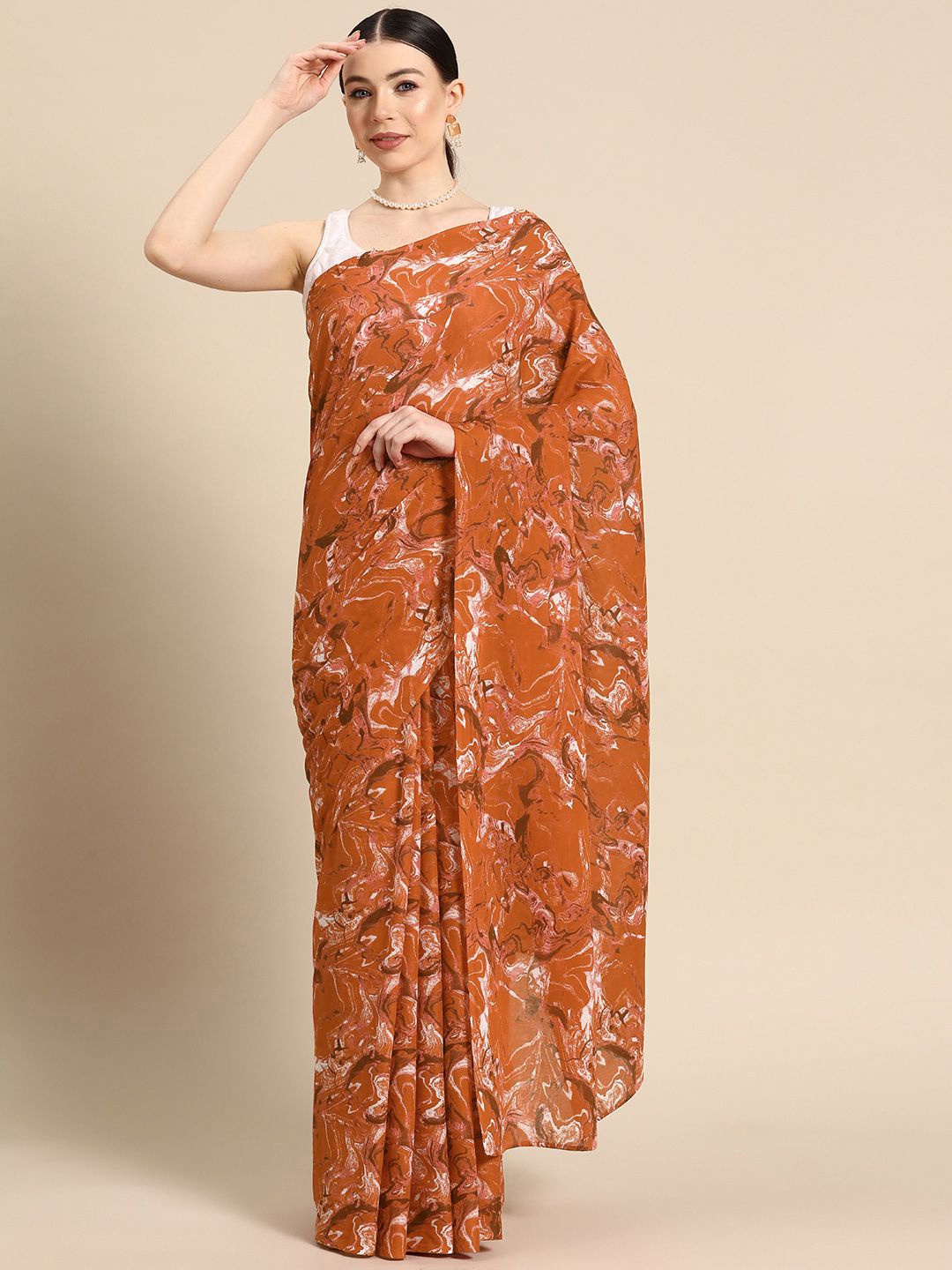 

BUTA BUTI Pure Cotton Saree, Orange