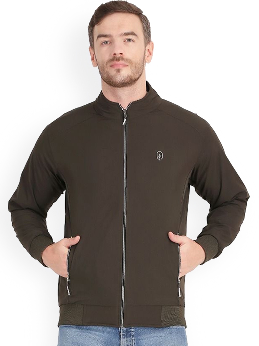

BLUEFICUS Men Solid Stand Collar Windcheater Bomber Jacket, Olive