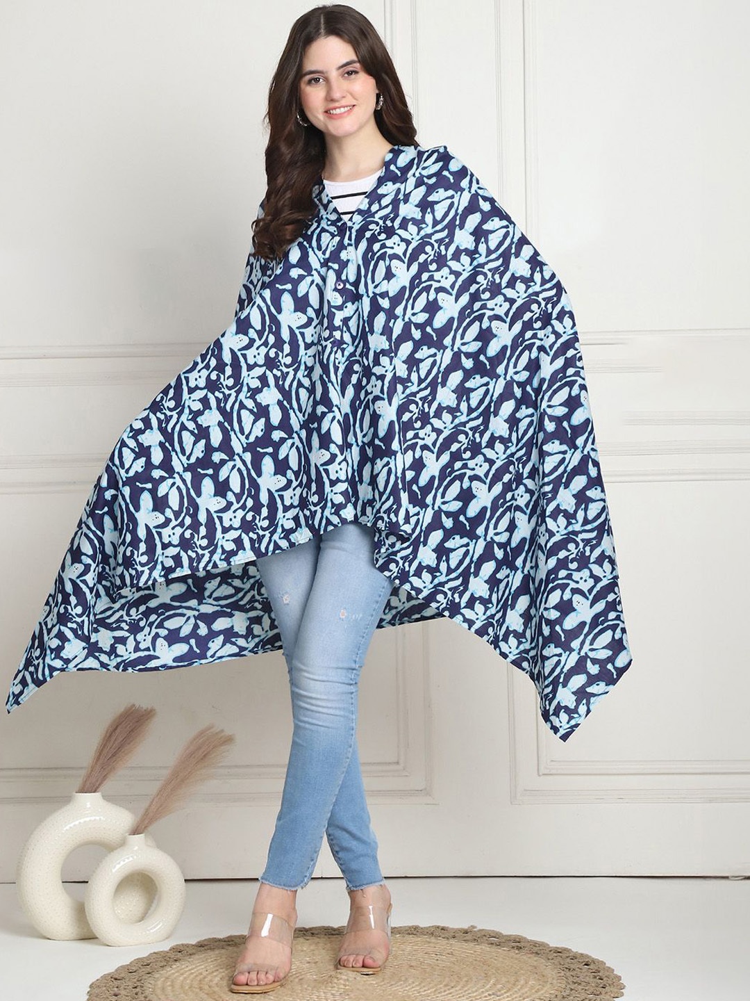

Secret Wish Printed Cotton Breathable Nursing Cover, Navy blue