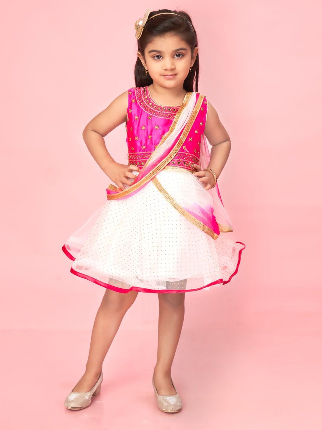 

BAESD Girls Embroidered Fit and Flare Ethnic Dresses, Pink