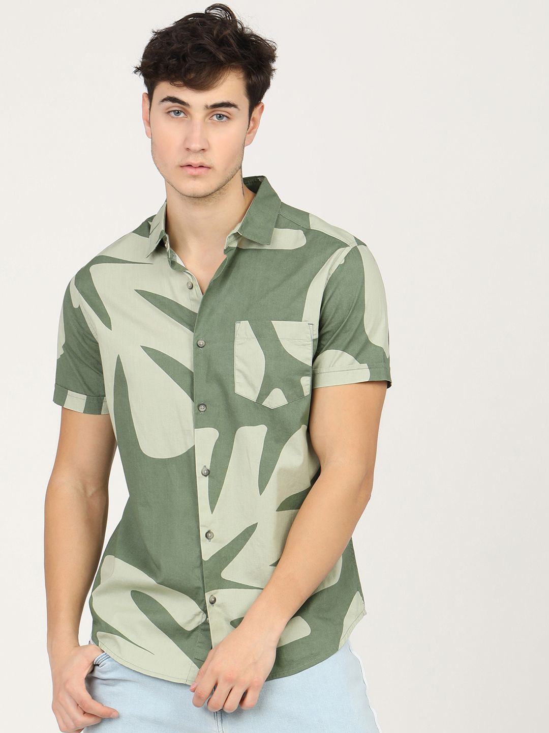 

HIGHLANDER Men Slim Fit Opaque Printed Casual Shirt, Green