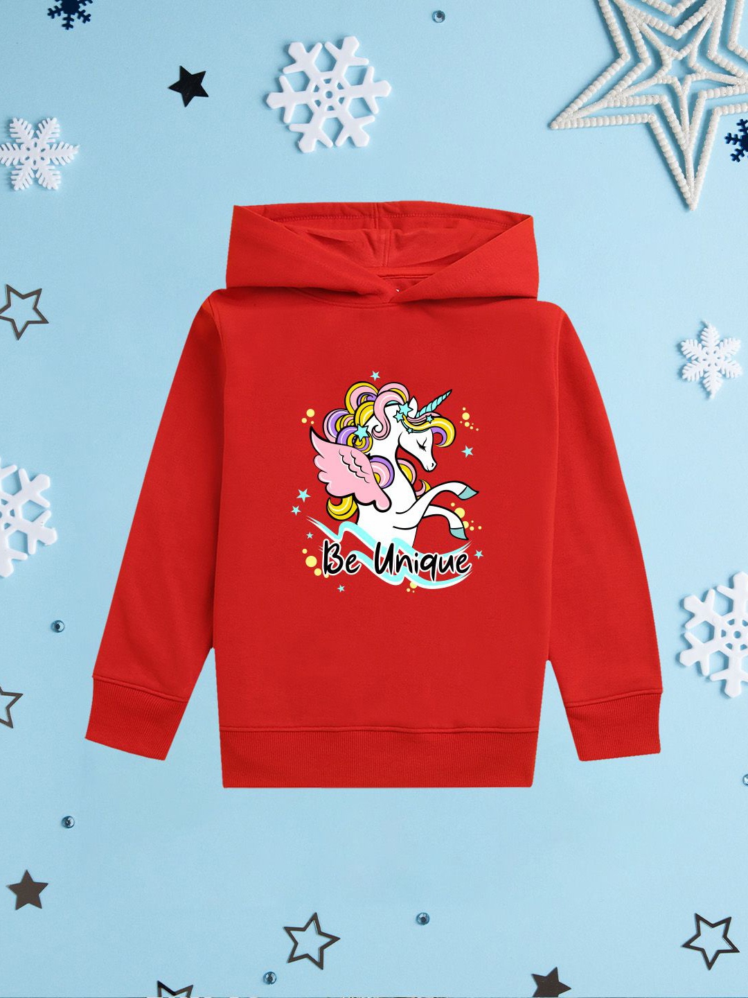 

NUSYL Girls Graphic Printed Hooded Sweatshirt, Red