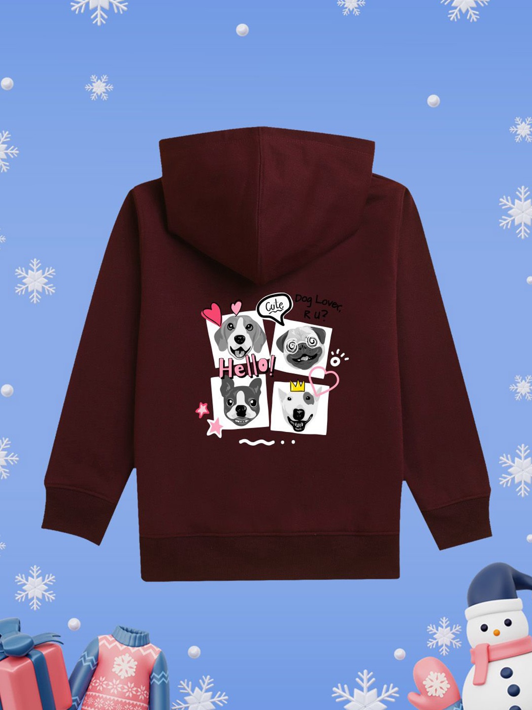 

NUSYL Girls Graphic Printed Hooded Sweatshirt, Burgundy