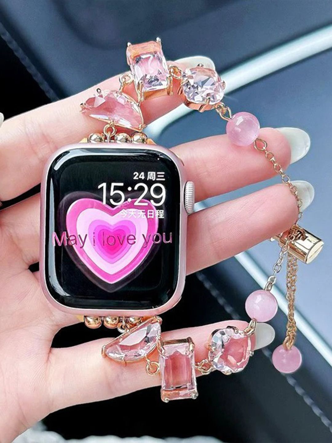 

PEEPERLY Luminous Gemstone Bracelet Watch Straps Compatible For Smart Watch Straps, Pink