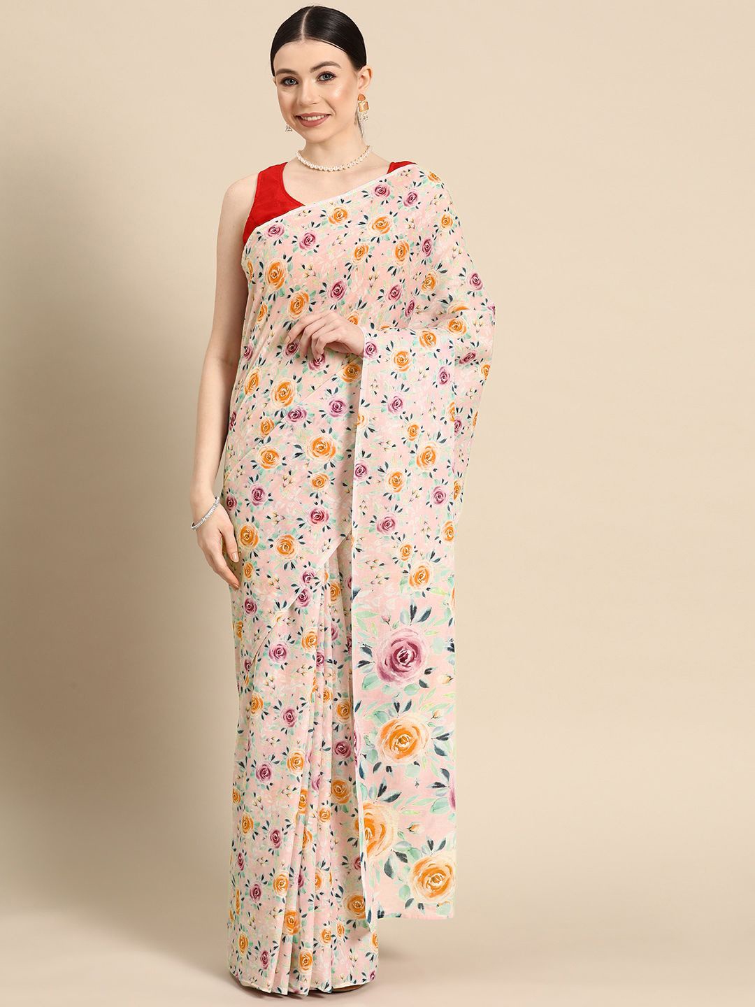 

BUTA BUTI Floral Pure Cotton Saree, Beige