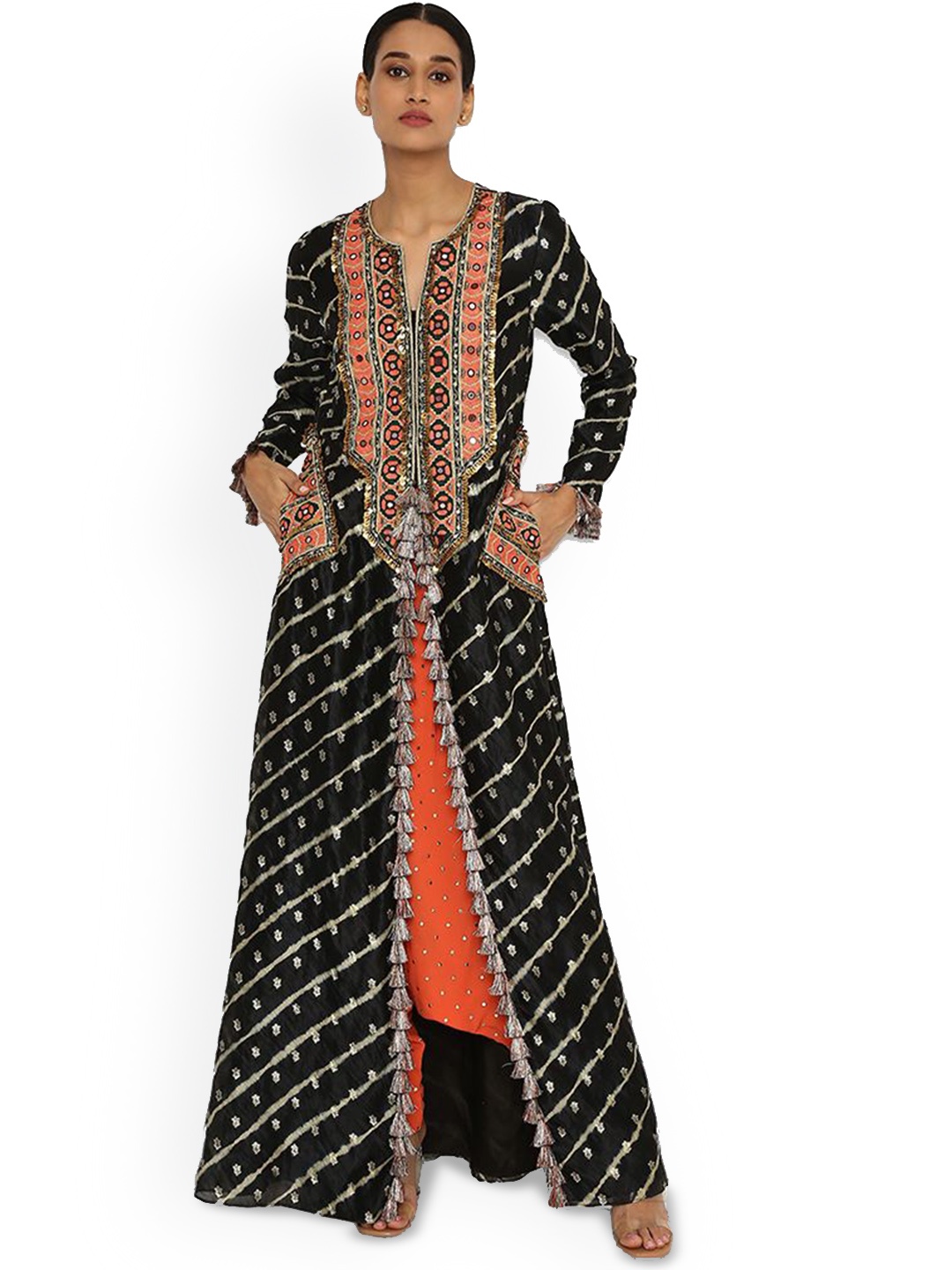 

Payal Singhal Ethnic Motifs Embroidered Georgette Kurta with Dhoti Pants, Black