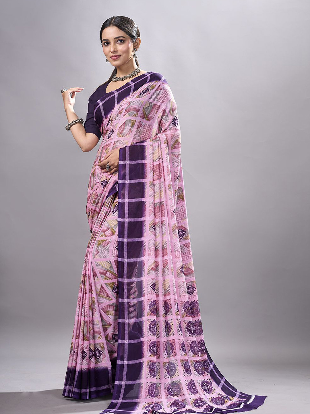 

VIRICA Poly Georgette Saree, Purple