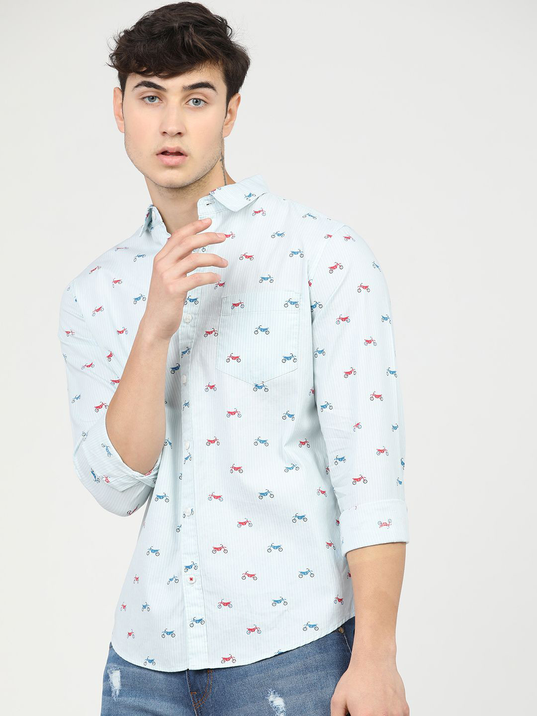 

HIGHLANDER Men Slim Fit Opaque Printed Casual Shirt, Blue