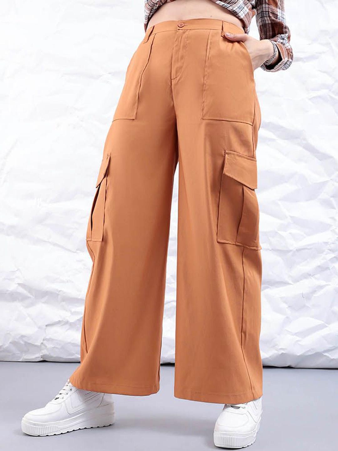 

Freehand by The Indian Garage Co Women Flared High Rise Cargos, Orange