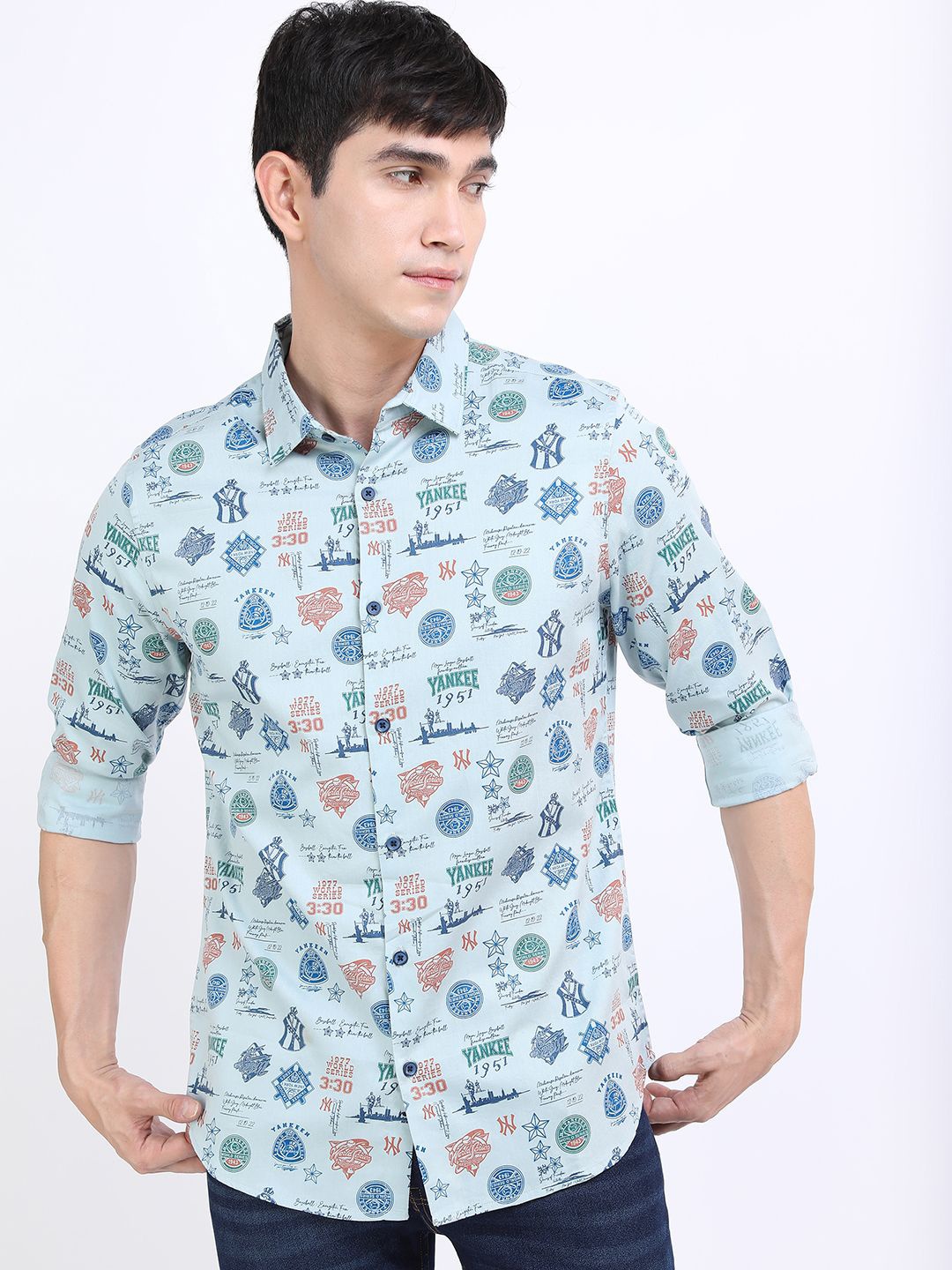 

HIGHLANDER Men Slim Fit Floral Opaque Printed Casual Shirt, Blue