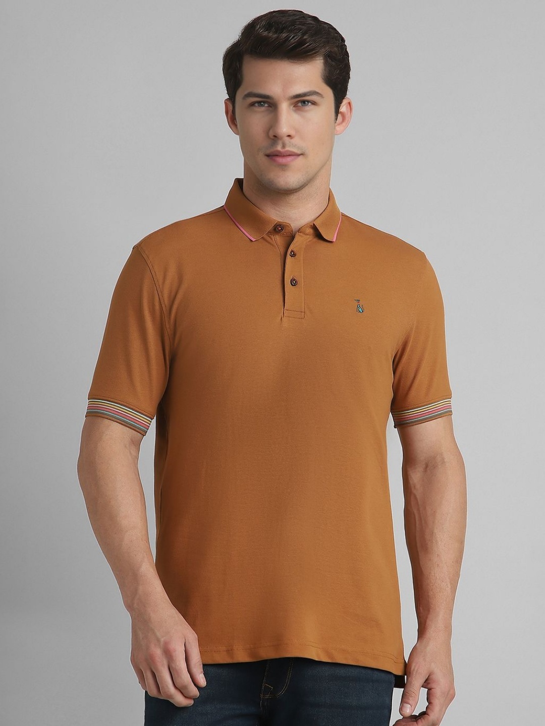 

SIMON CARTER LONDON Men Solid Polo Collar Cotton Slim Fit T-Shirt, Brown