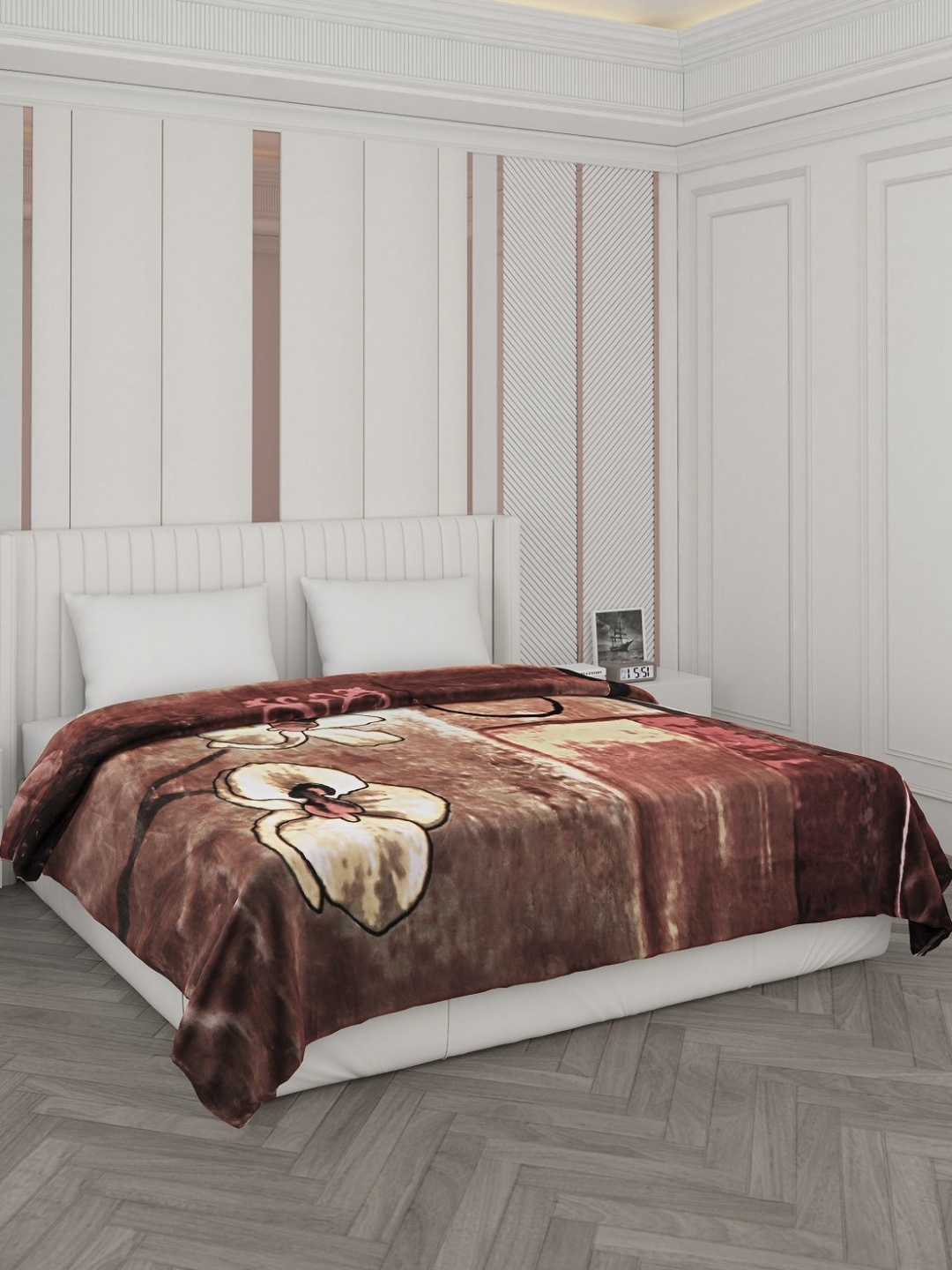 

Monte Carlo Brown & Maroon Floral Printed Heavy Winter 1000 GSM Double Bed Blanket