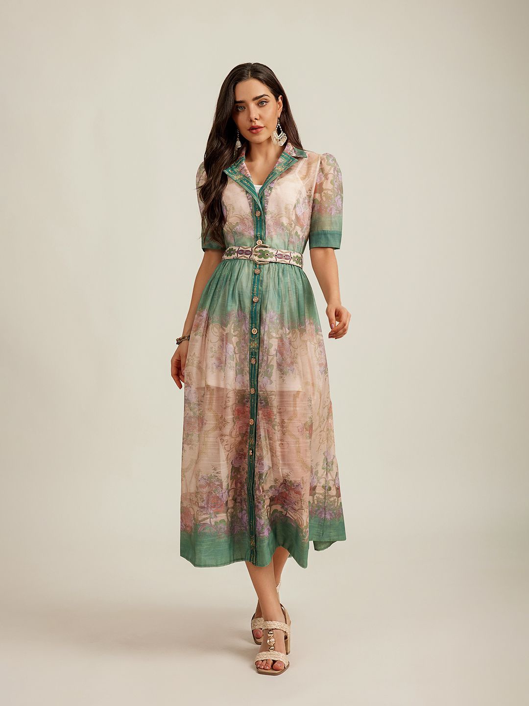 

JC Collection Floral Print A-Line Midi Dress, Green