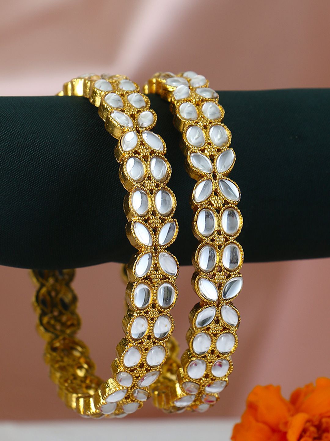 

Adwitiya Collection Set Of 2 Gold-Plated Stone Studded Bangles