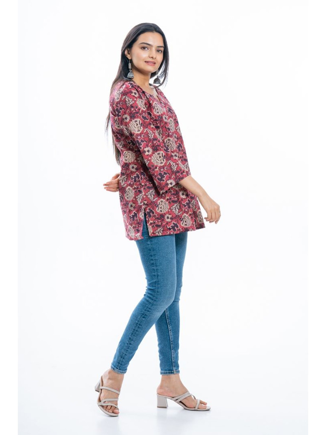 

EKISHA Printed Pure Cotton Tops, Red