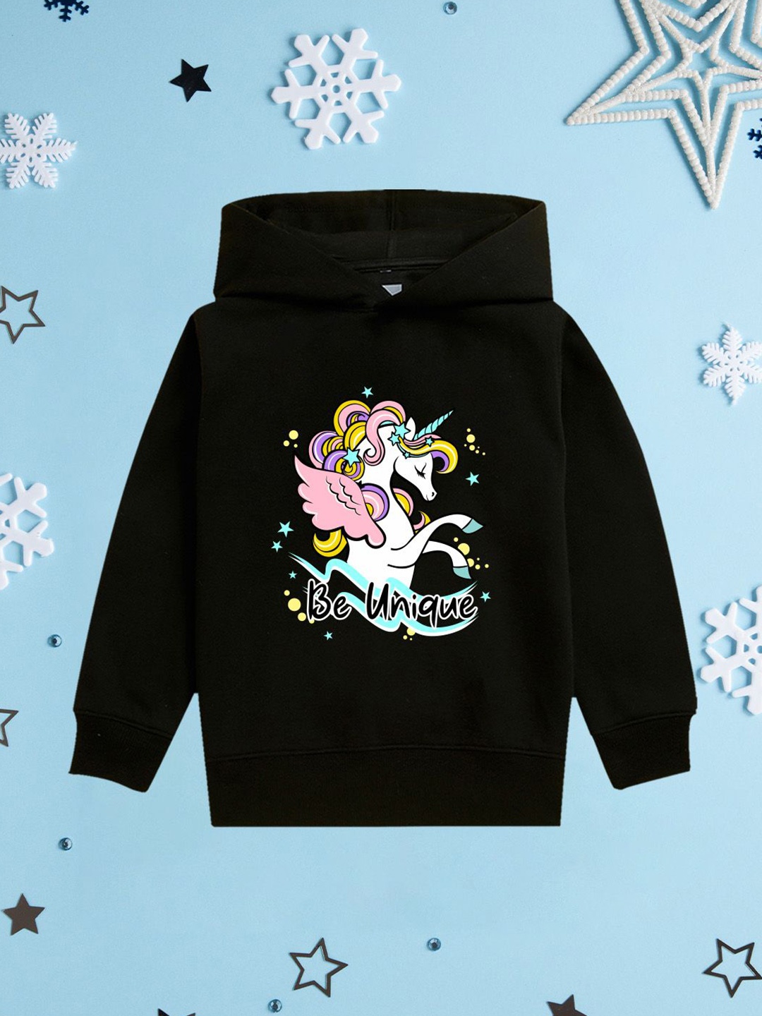 

NUSYL Girls Graphic Printed Hooded Sweatshirt, Black