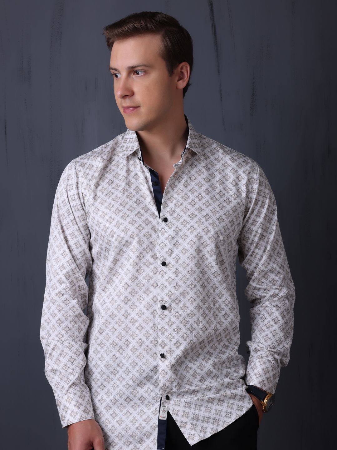 

FILO HEVIS Men Cotton Printed Formal Shirt, Beige