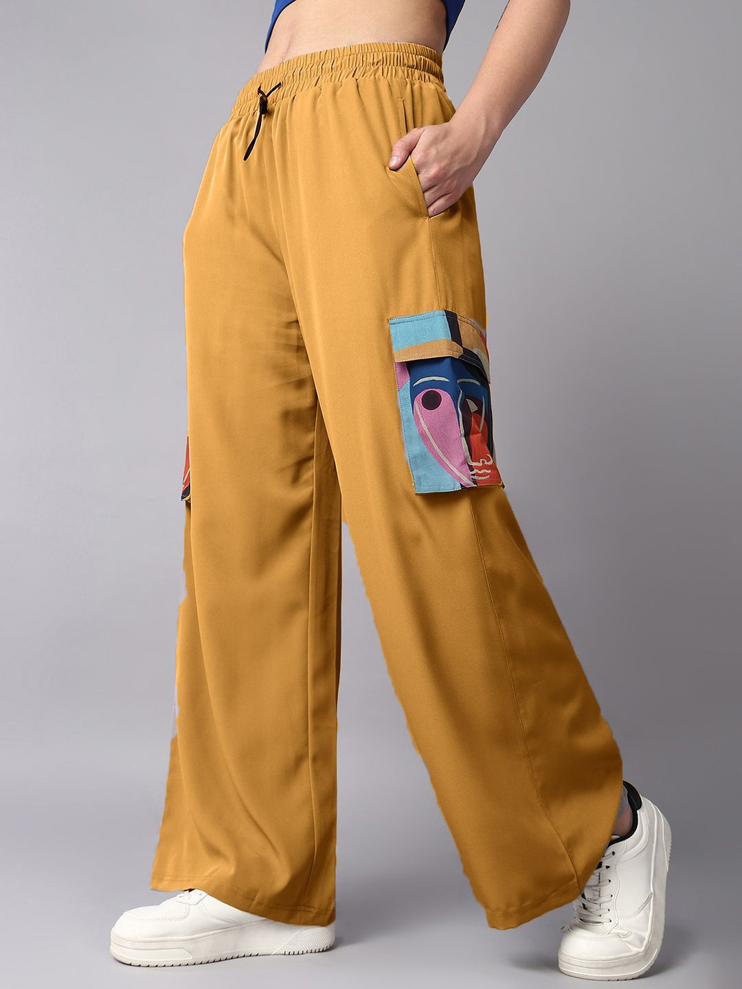 

The Roadster Lifestyle Co Printed Mid-Rise Trousers, Mustard