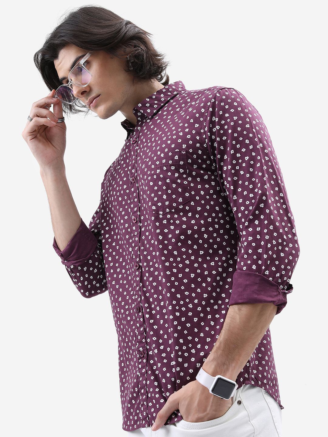 

HIGHLANDER Men Slim Fit Floral Opaque Printed Casual Shirt, Purple