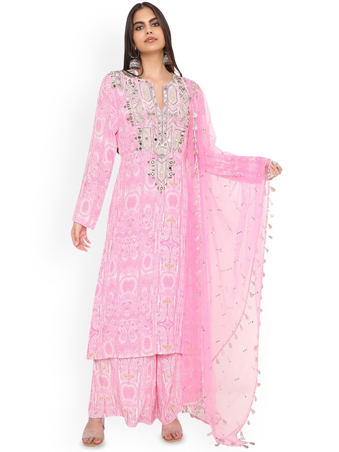 

Payal Singhal Floral Printed Regular Straight Kurta with Palazzos & Dupatta, Pink