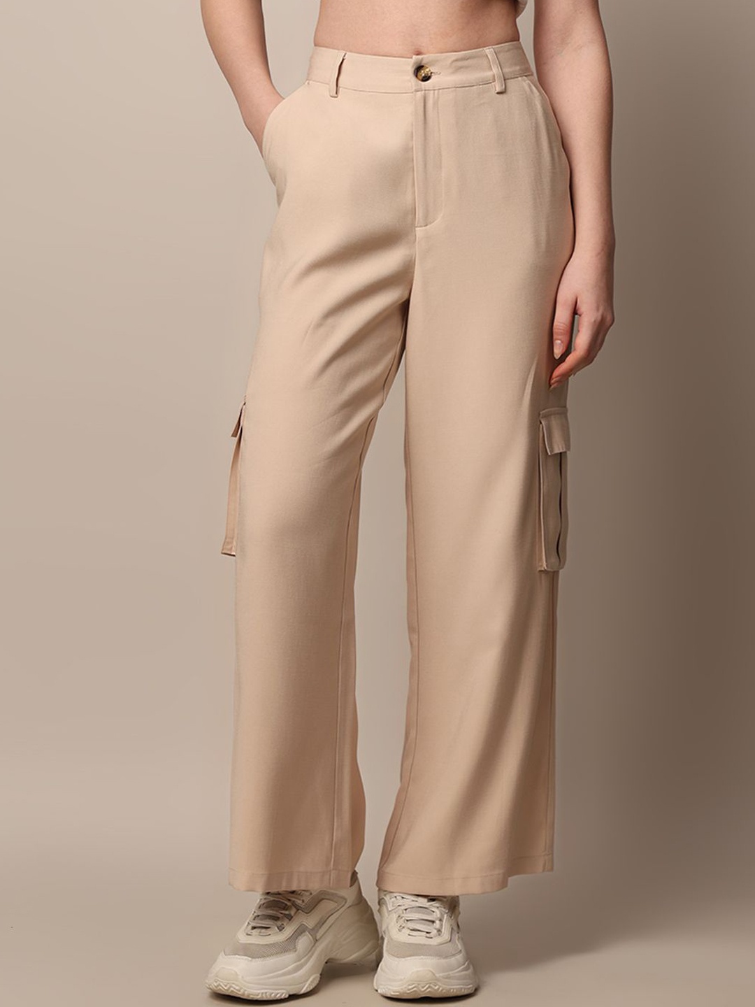 

ONLY Women High-Rise Cargos Trousers, Beige