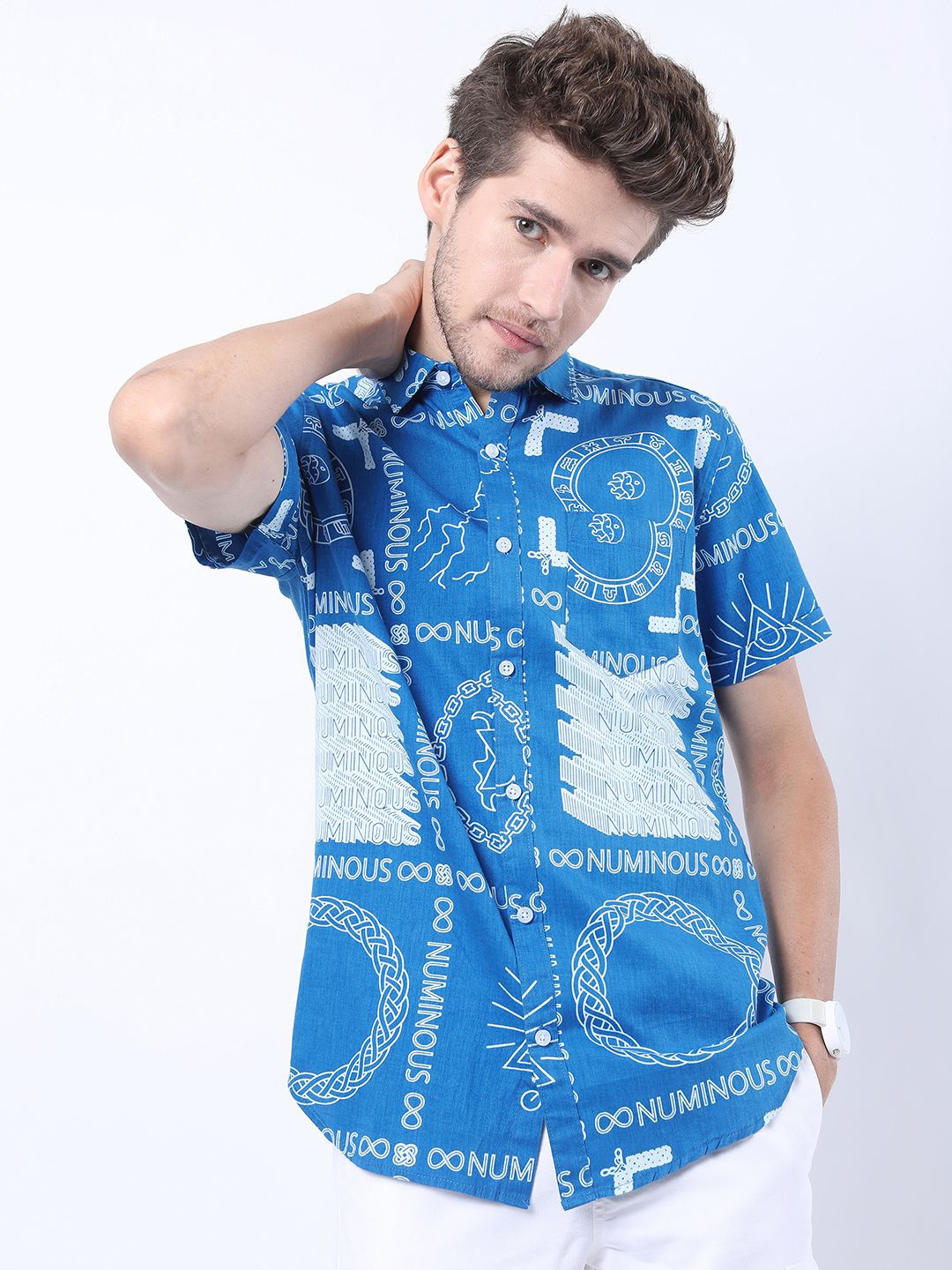 

HIGHLANDER Men Slim Fit Opaque Printed Casual Shirt, Blue